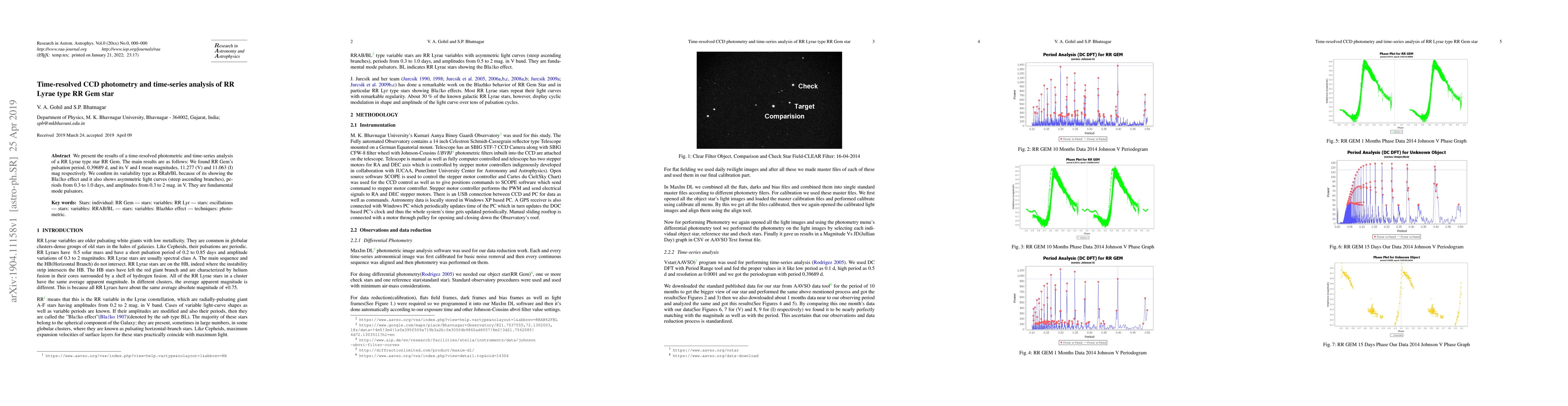 Thumbnail for Time-resolved CCD photometry and time-series analysis of RR Lyrae type
  RR Gem star