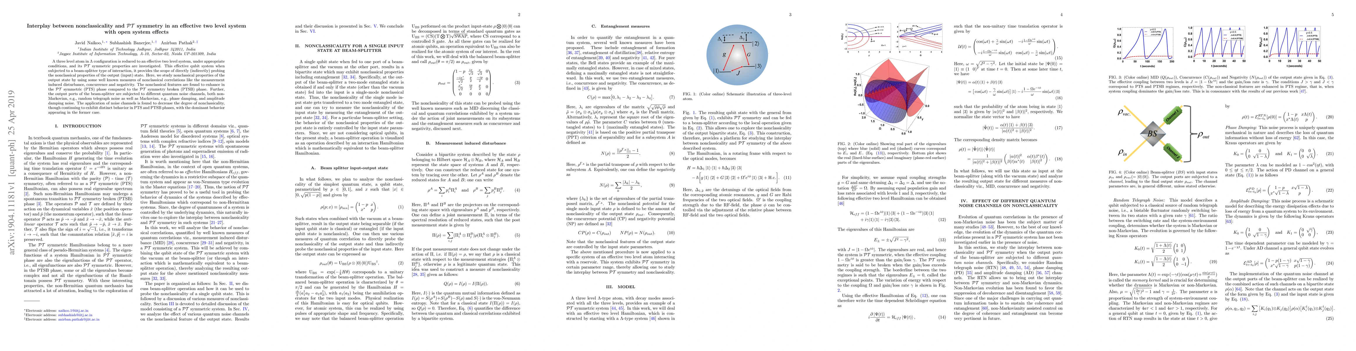 Thumbnail for Interplay between nonclassicality and $\mathcal{PT}$ symmetry in an
  effective two level system with open system effects