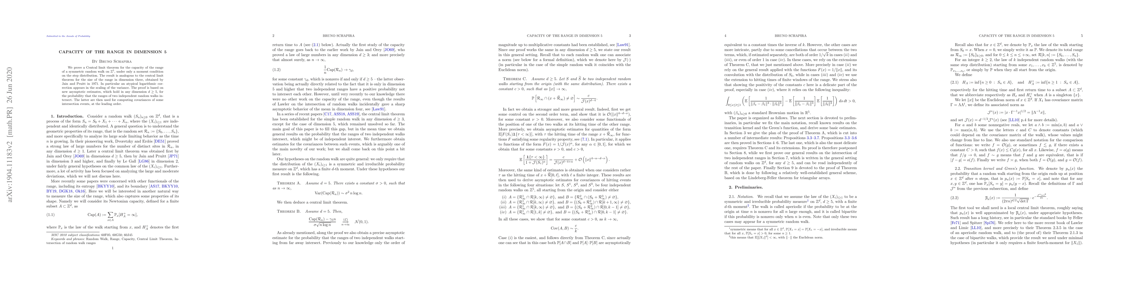 Thumbnail for Capacity of the range in dimension 5
