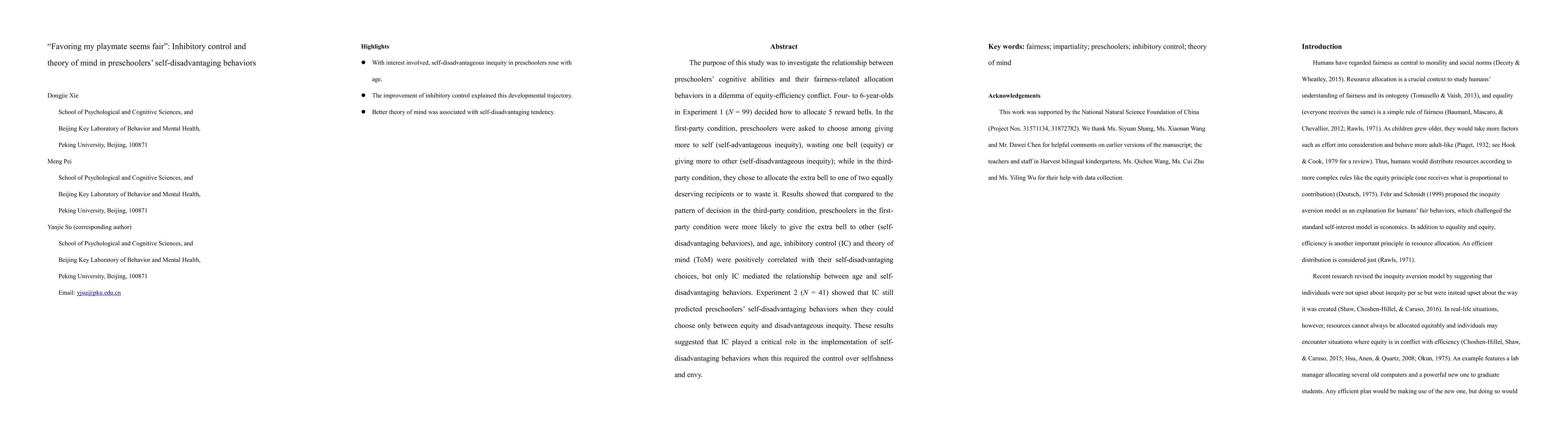 Thumbnail for "Favoring my playmate seems fair": Inhibitory control and theory of mind
  in preschoolers' self-disadvantaging behaviors