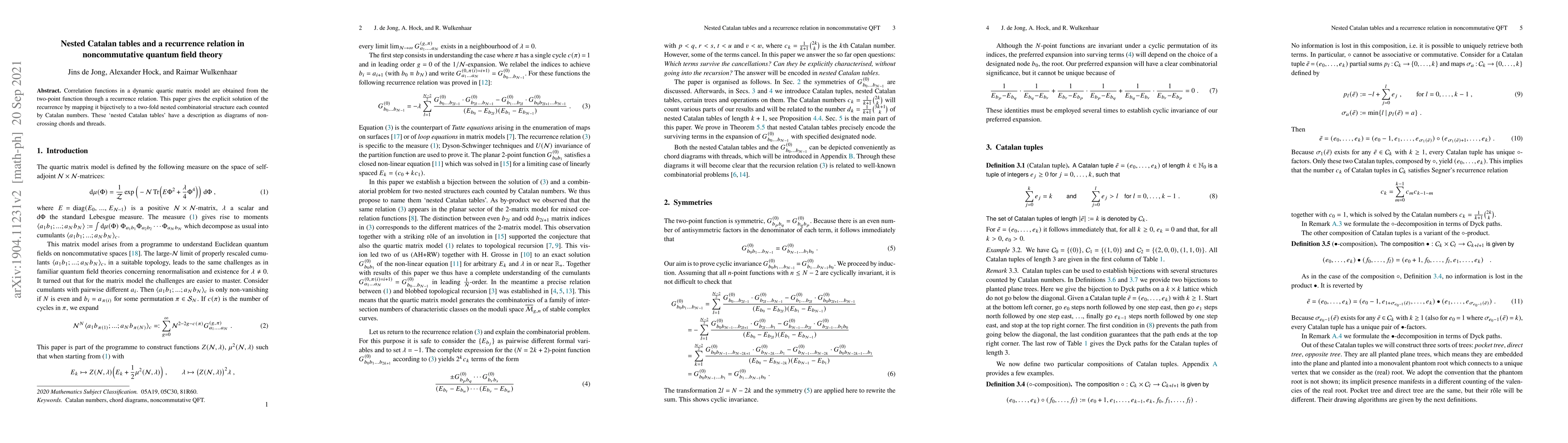 Thumbnail for Nested Catalan tables and a recurrence relation in noncommutative
  quantum field theory