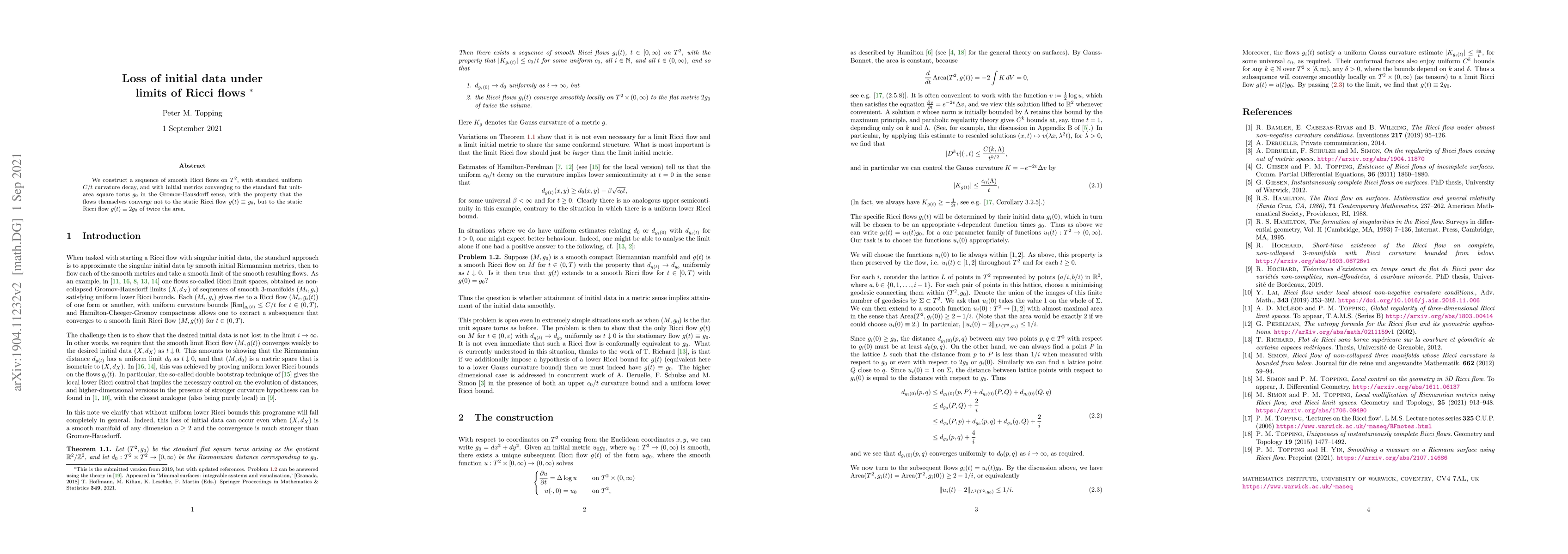 Thumbnail for Loss of initial data under limits of Ricci flows