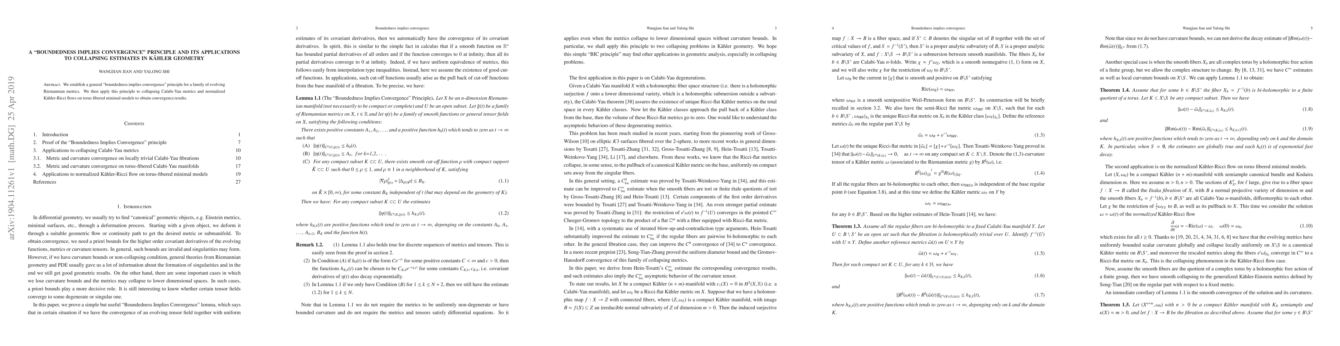Thumbnail for A "boundedness implies convergence" principle and its applications to
  collapsing estimates in K\"ahler geometry