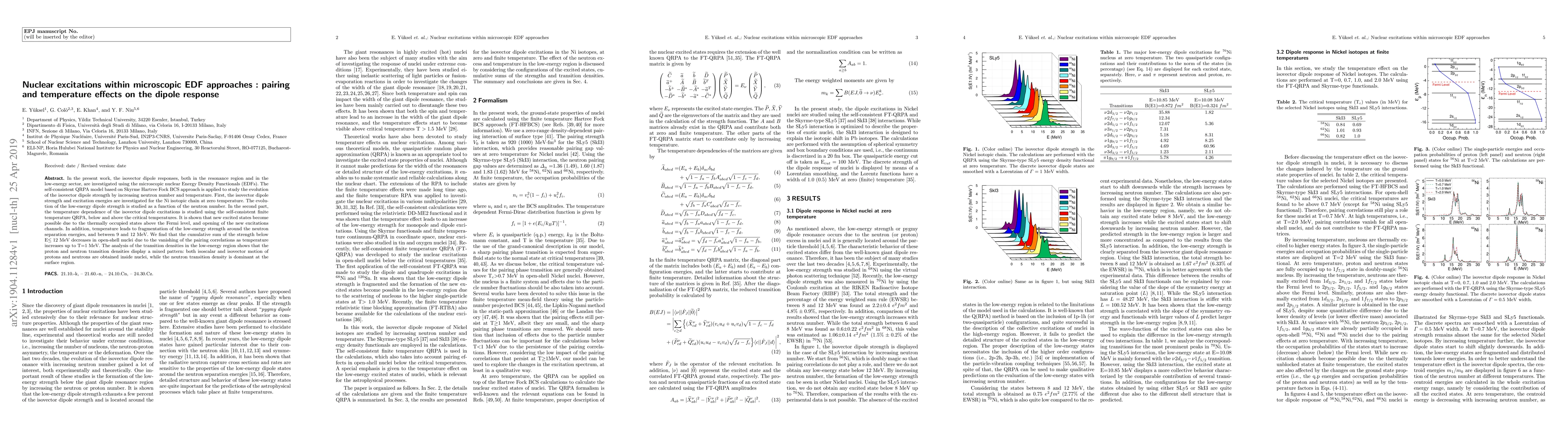 Thumbnail for Nuclear excitations within microscopic EDF approaches : pairing and
  temperature effects on the dipole response