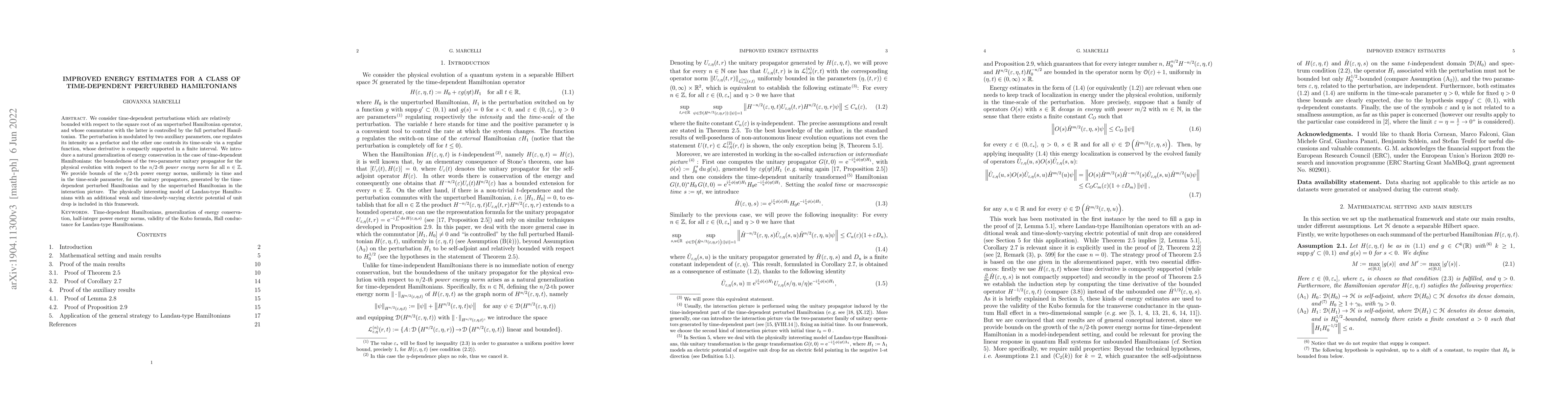 Thumbnail for Improved energy estimates for a class of time-dependent perturbed
  Hamiltonians