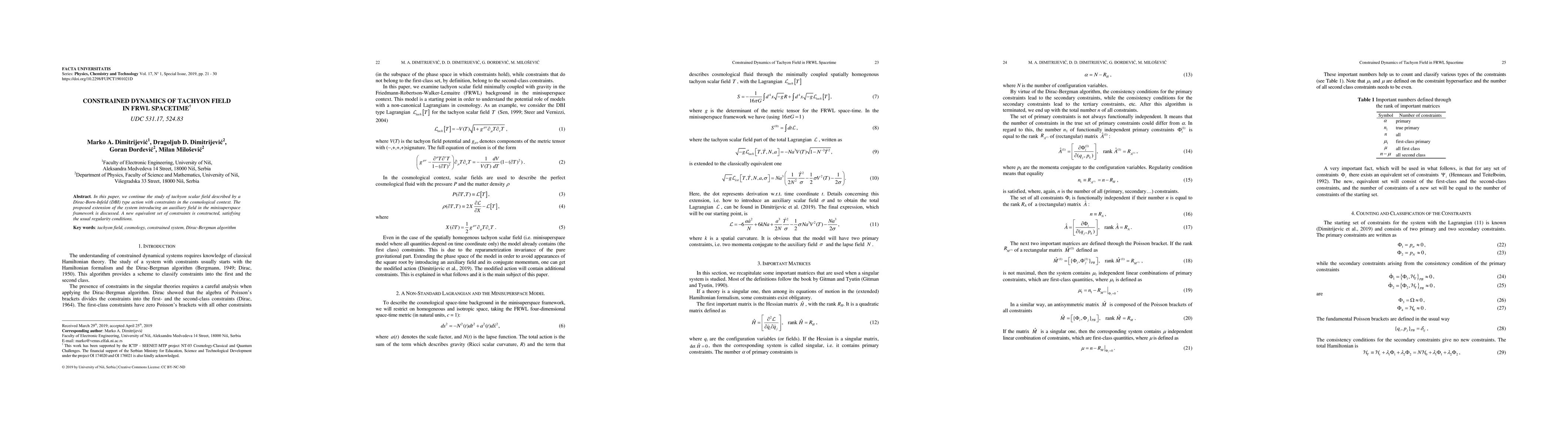 Thumbnail for Constrained Dynamics of Tachyon Field in FRWL Spacetime