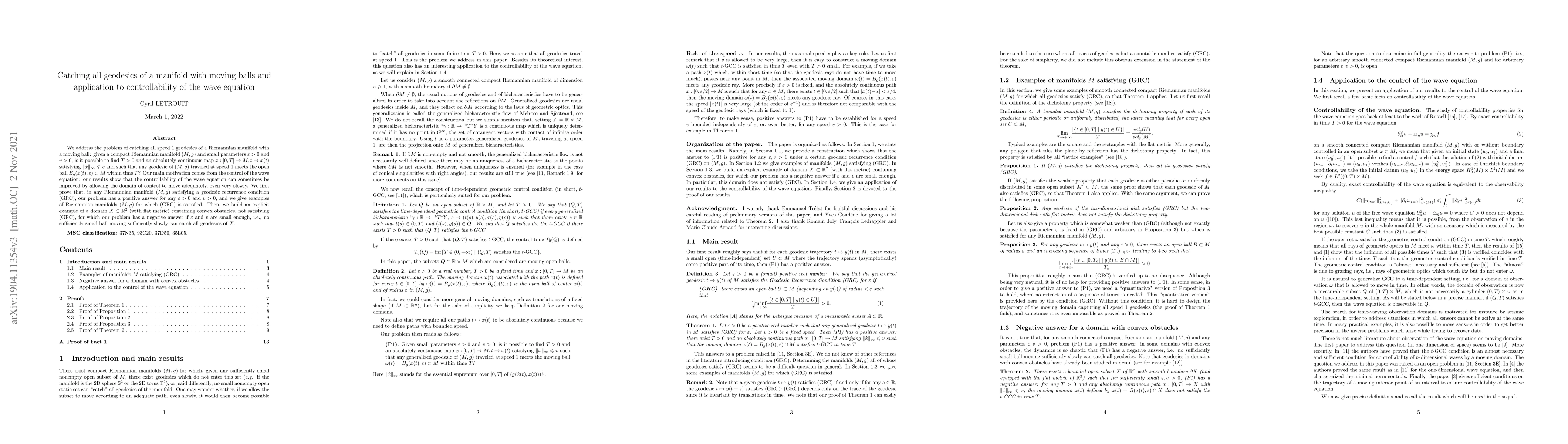Thumbnail for Catching all geodesics of a manifold with moving balls and application
  to controllability of the wave equation