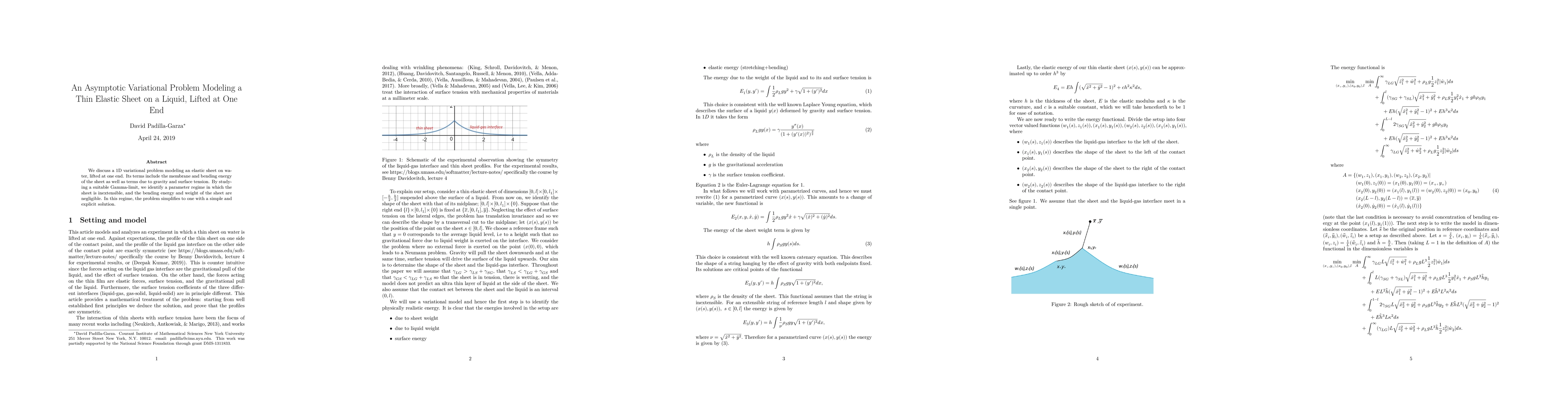 Thumbnail for An Asymptotic Variational Problem Modeling a Thin Elastic Sheet on a
  Liquid, Lifted at One End