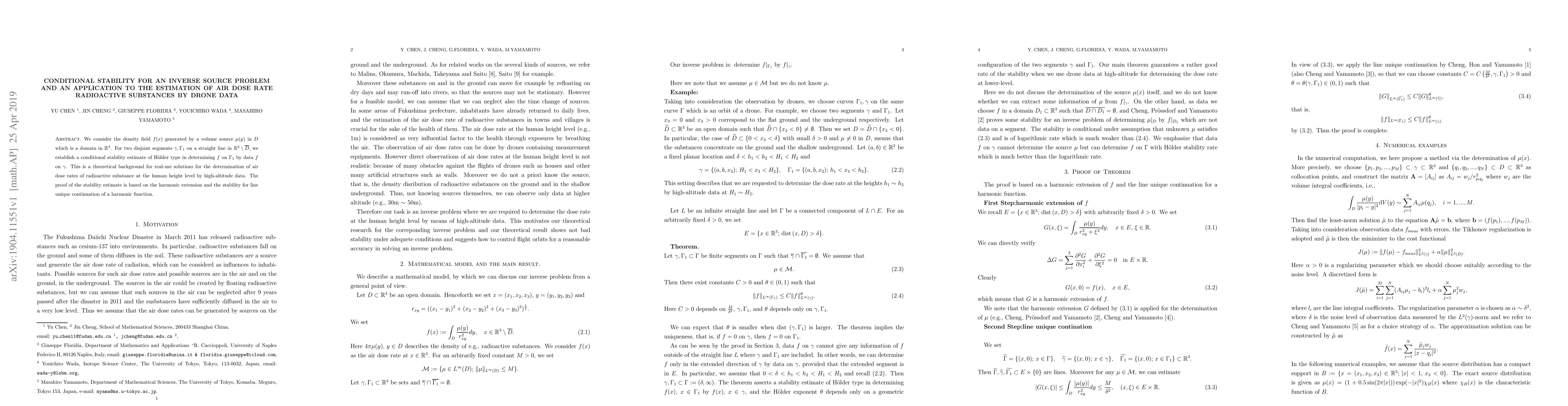 Thumbnail for Conditional stability for an inverse source problem and an application
  to the estimation of air dose rate radioactive substances by drone data