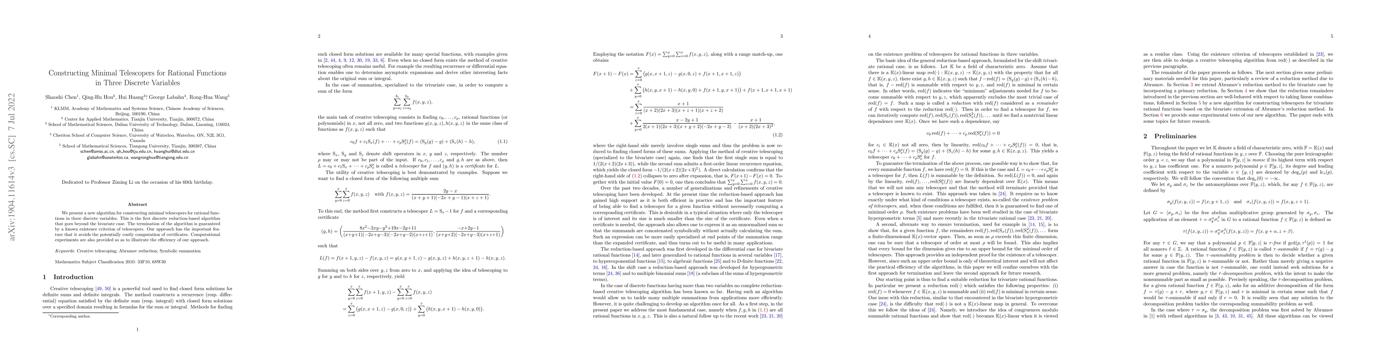 Thumbnail for Constructing minimal telescopers for rational functions in three
  discrete variables
