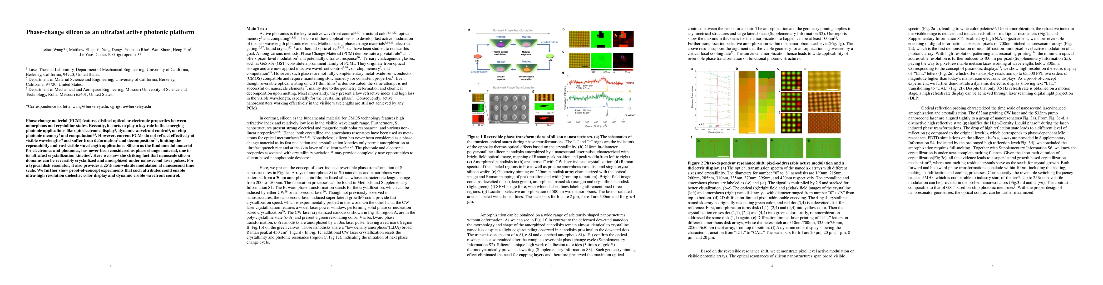Thumbnail for Phase-change silicon as an ultrafast active photonic platform