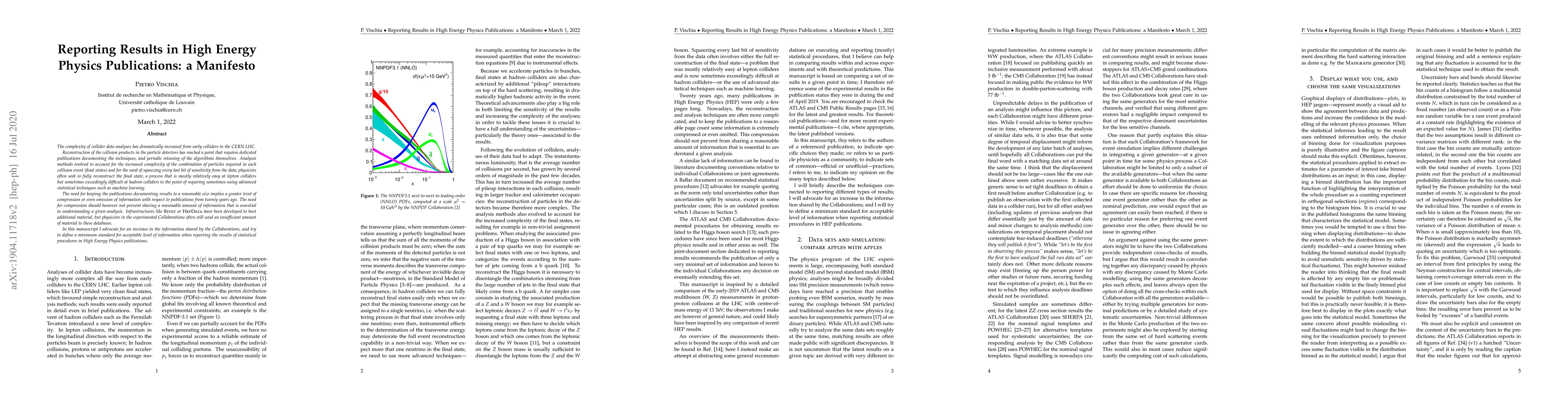 Thumbnail for Reporting Results in High Energy Physics Publications: a Manifesto