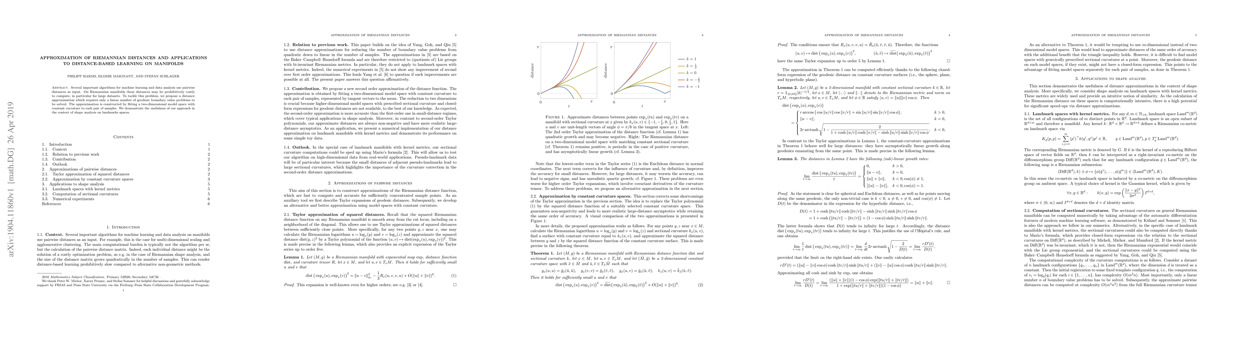 Thumbnail for Approximation of Riemannian Distances and Applications to Distance-Based
  Learning on Manifolds