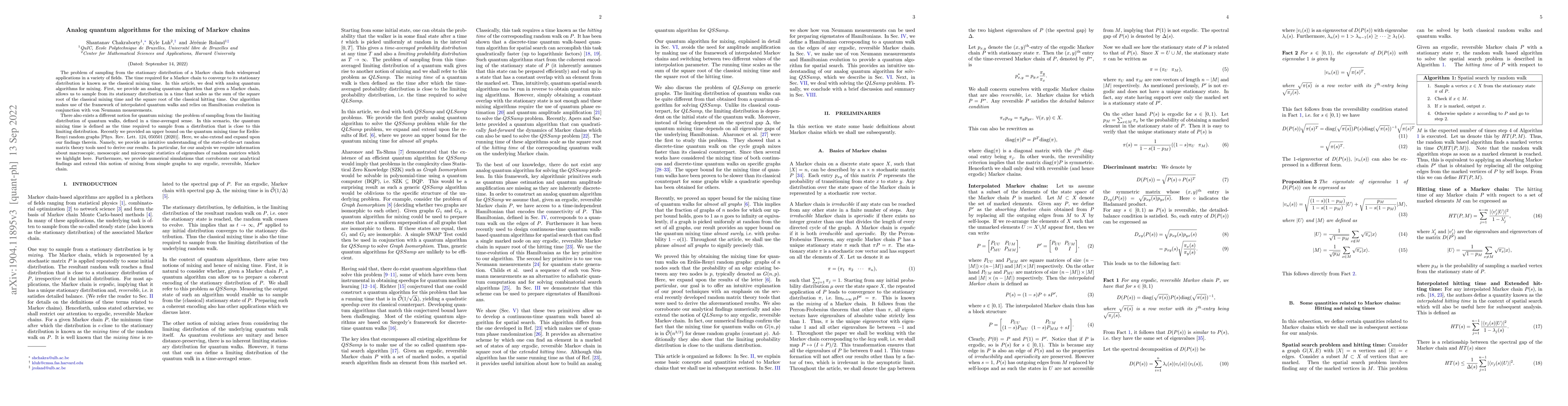 Thumbnail for Analog quantum algorithms for the mixing of Markov chains