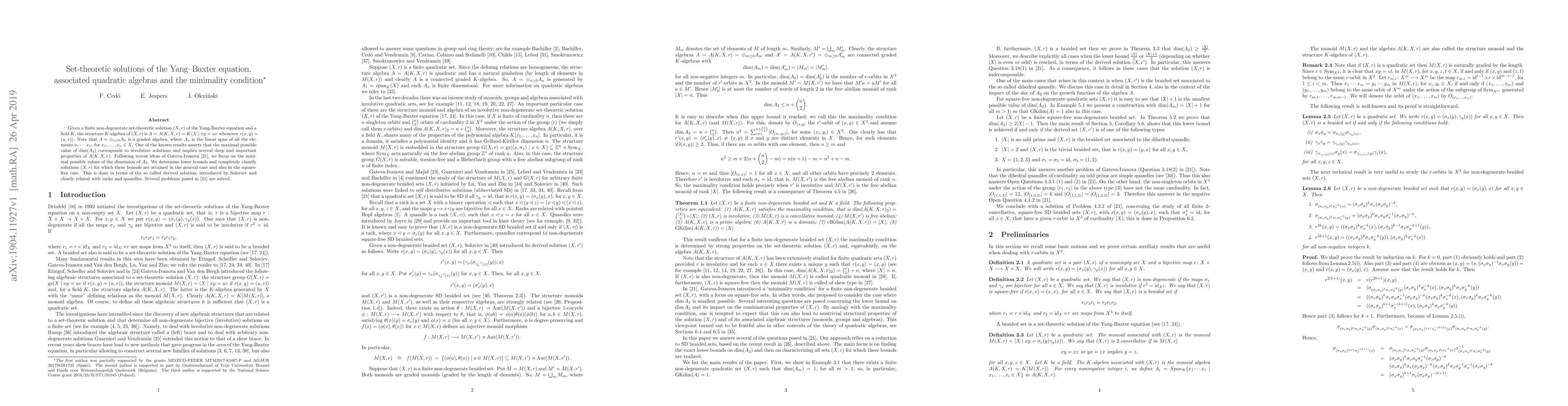Thumbnail for Set-theoretic solutions of the Yang--Baxter equation, associated
  quadratic algebras and the minimality condition