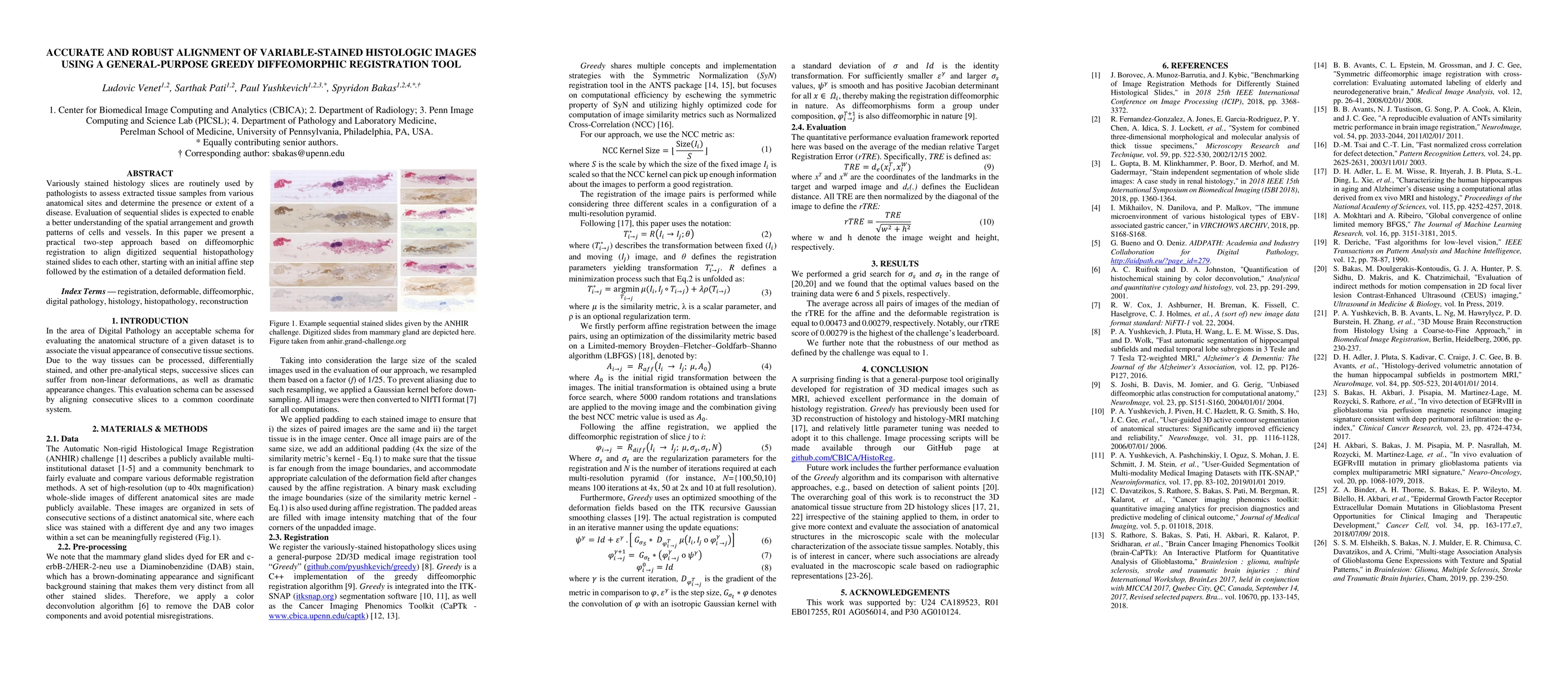 Thumbnail for Accurate and Robust Alignment of Variable-stained Histologic Images
  Using a General-purpose Greedy Diffeomorphic Registration Tool