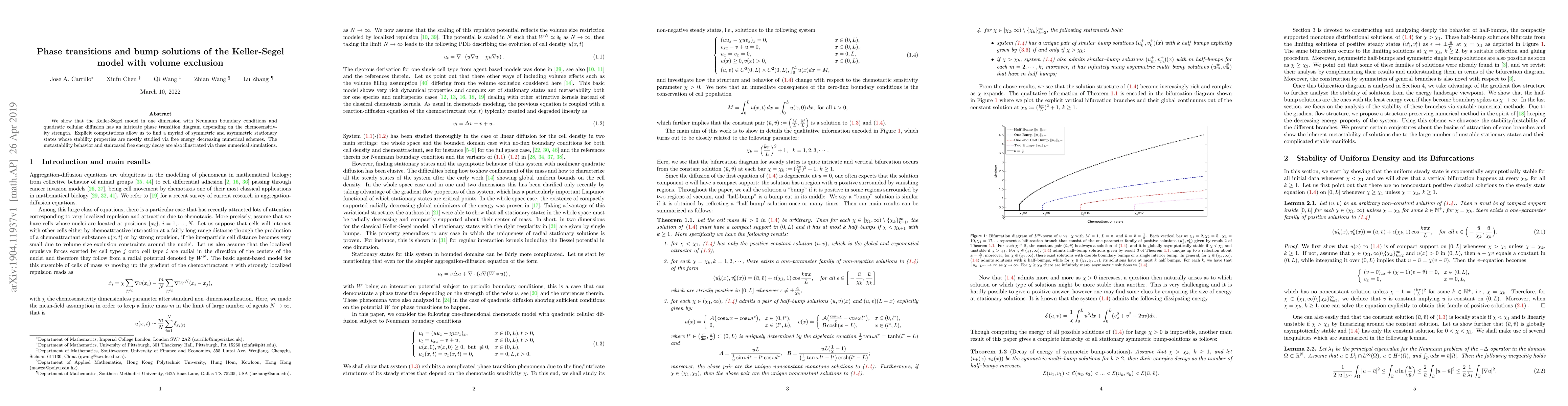 Thumbnail for Phase transitions and bump solutions of the Keller-Segel model with
  volume exclusion