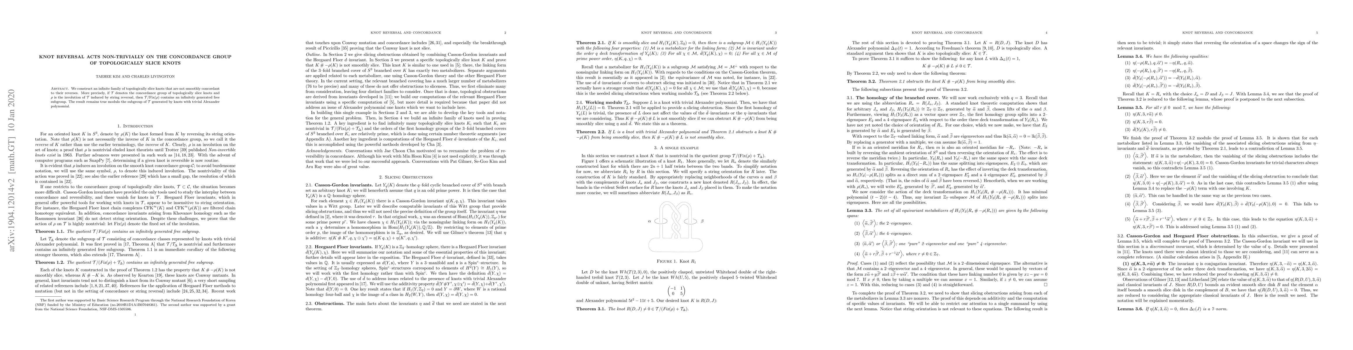 Thumbnail for Knot reversal acts non-trivially on the concordance group of
  topologically slice knots