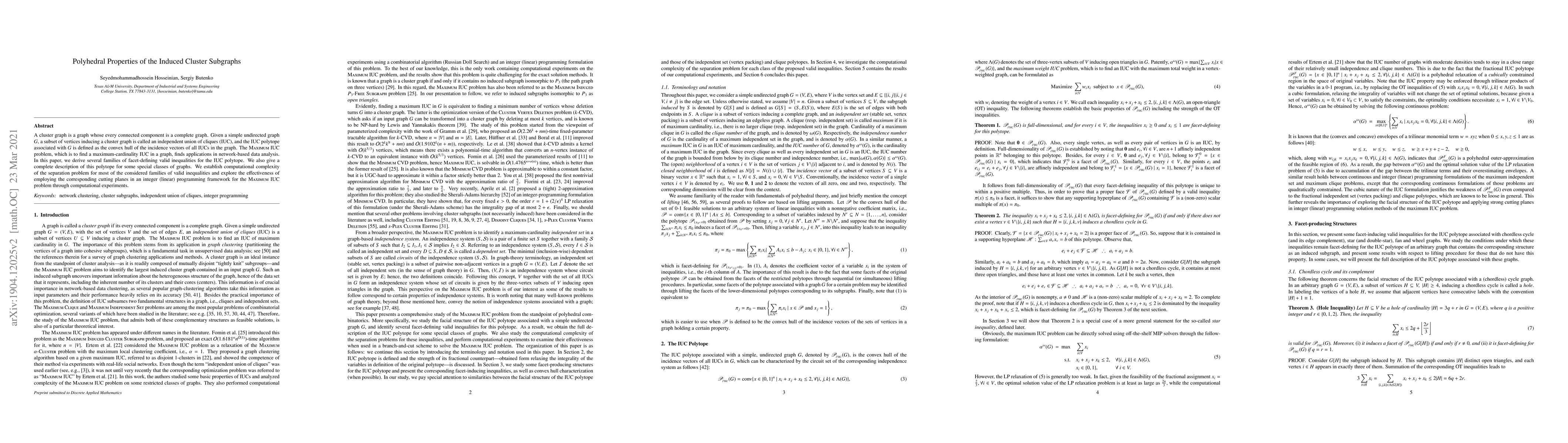 Thumbnail for Polyhedral Properties of the Induced Cluster Subgraphs