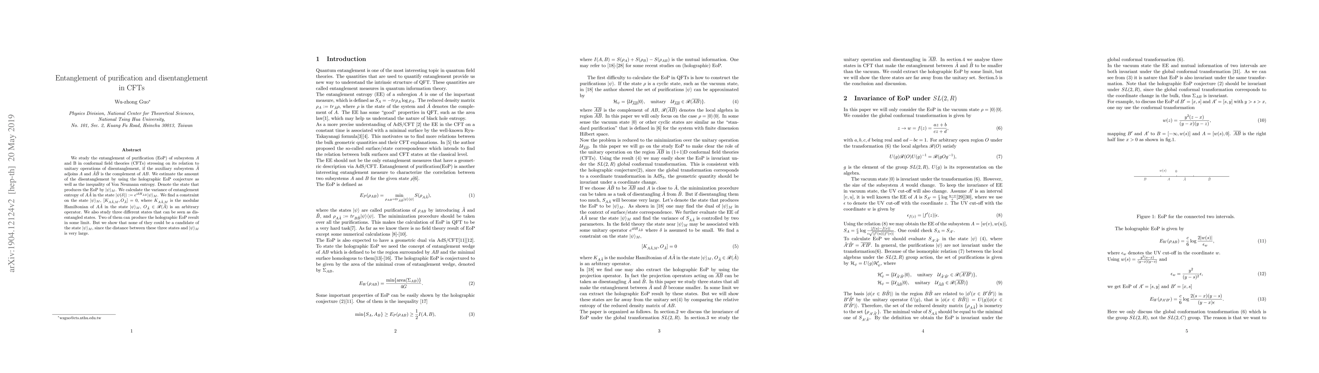 Thumbnail for Entanglement of purification and disentanglement in CFTs
