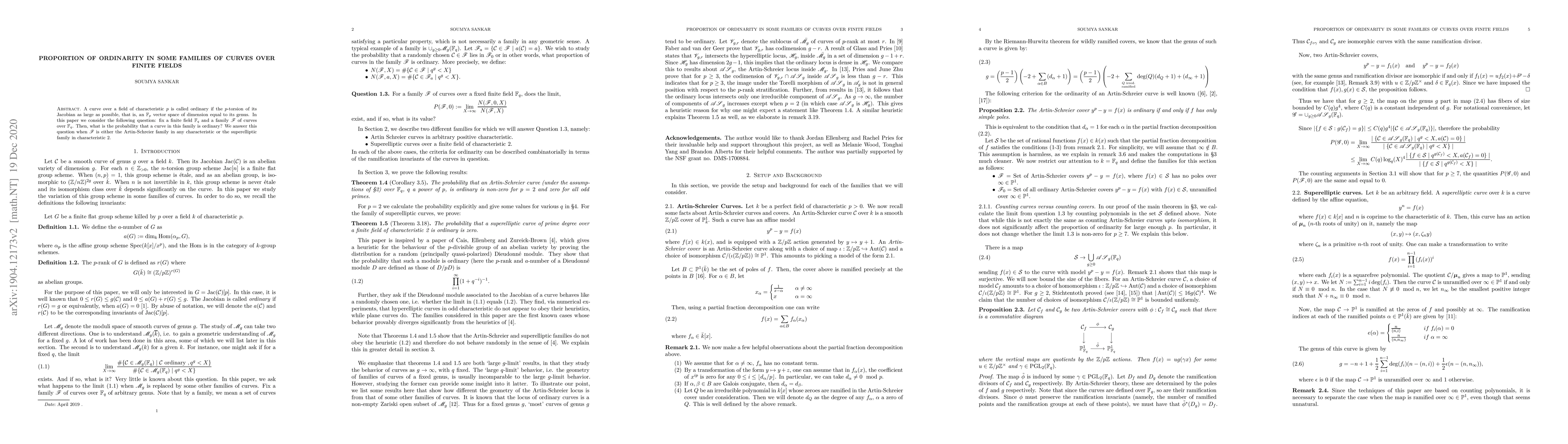 Thumbnail for Proportion of ordinarity in some families of curves over finite fields