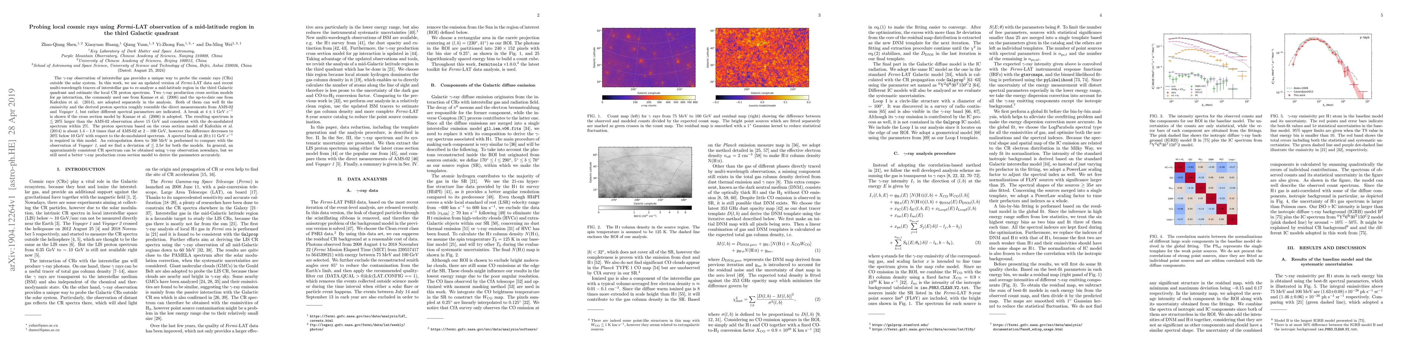 Thumbnail for Probing local cosmic rays using Fermi-LAT observation of a mid-latitude
  region in the third Galactic quadrant