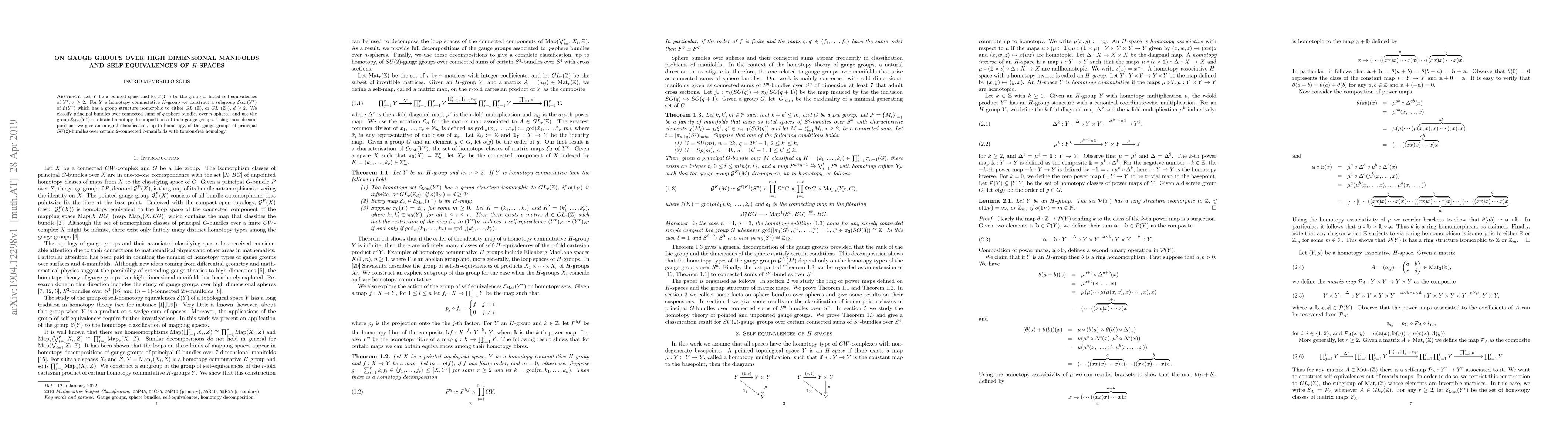 Thumbnail for On gauge groups over high dimensional manifolds and self-equivalences of
  $H$-spaces