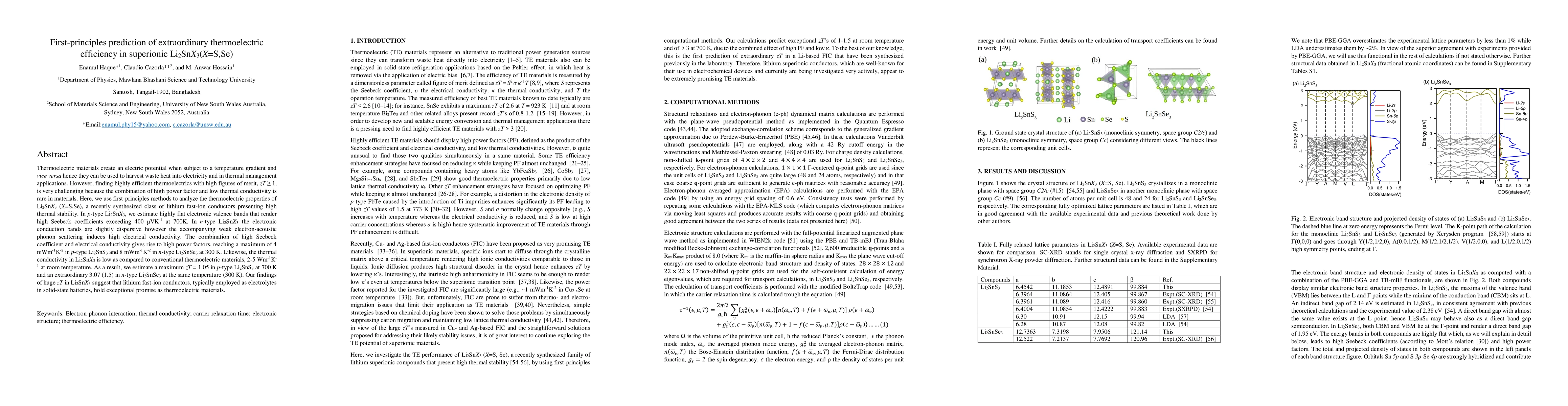 Thumbnail for First-principles prediction of extraordinary thermoelectric efficiency
  in superionic Li2SnX3(X=S,Se)