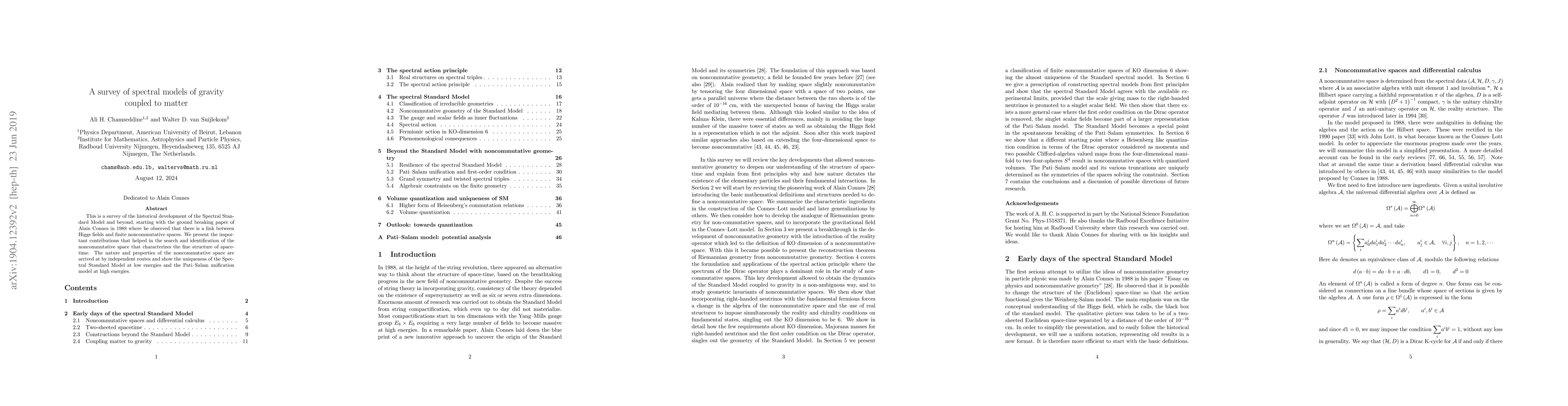 Thumbnail for A survey of spectral models of gravity coupled to matter