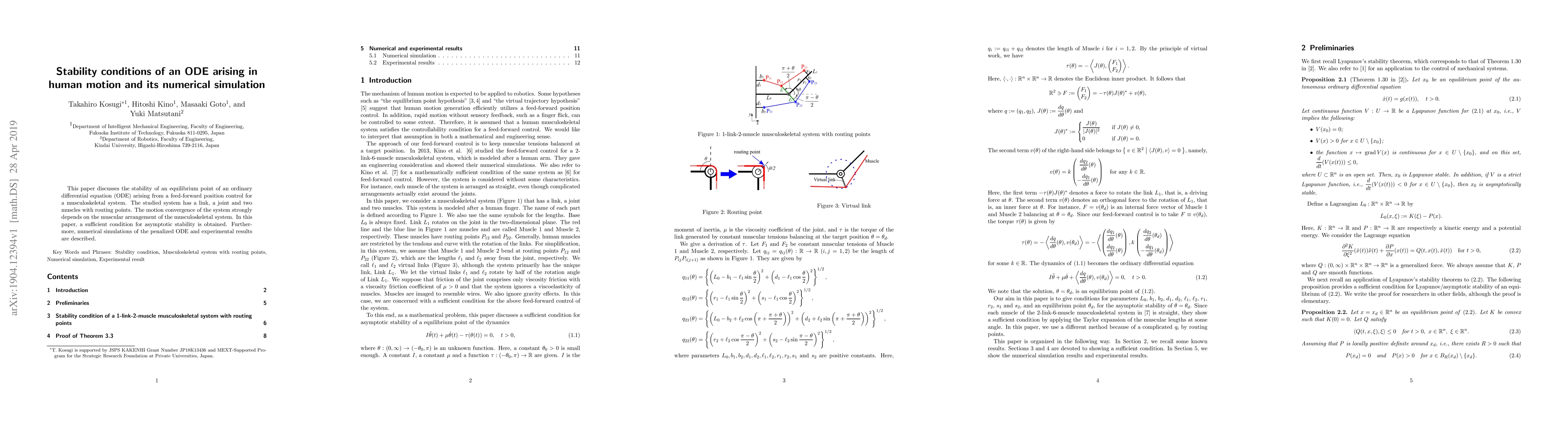 Thumbnail for Stability conditions of an ODE arising in human motion and its numerical
  simulation