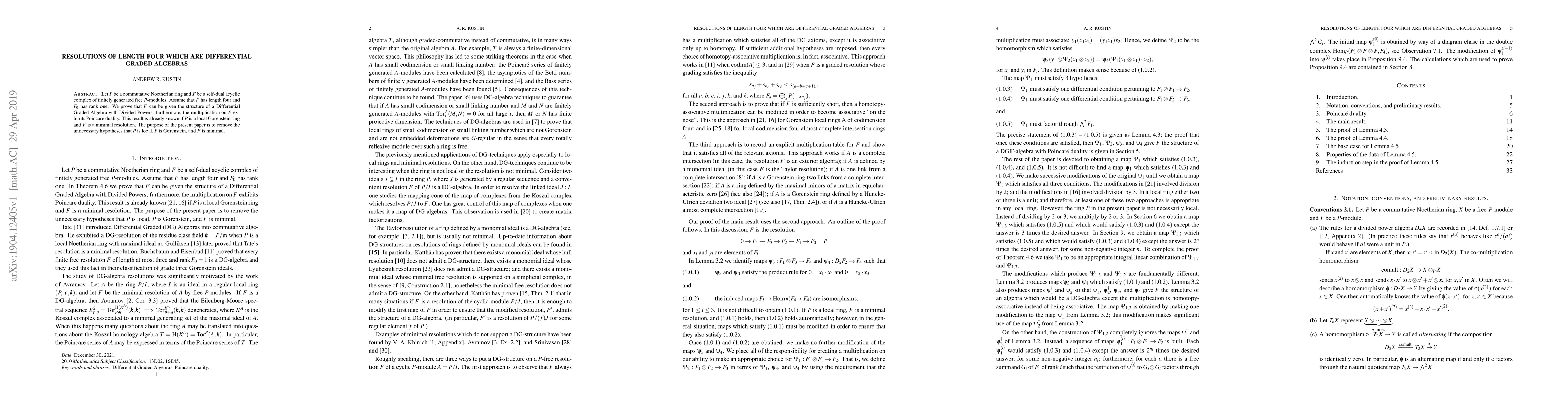 Thumbnail for Resolutions of length four which are Differential Graded Algebras