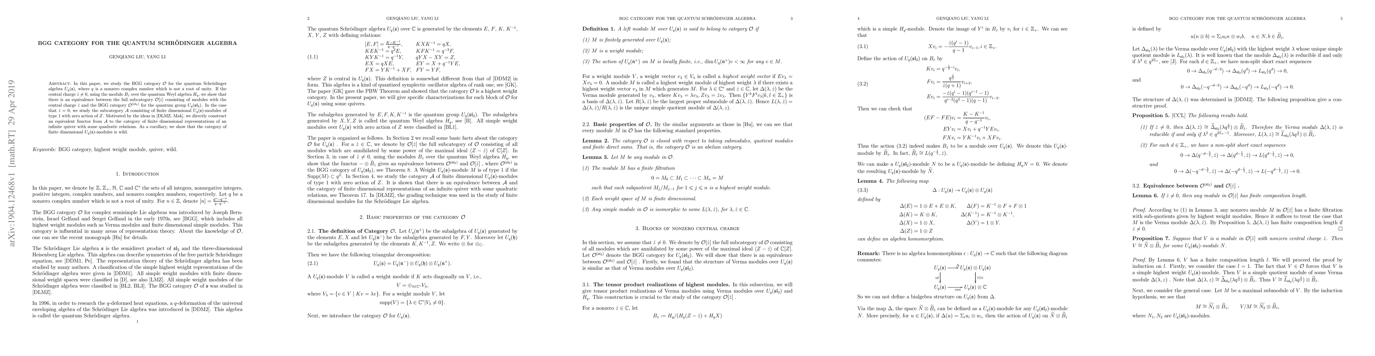 Thumbnail for BGG category for the quantum Schr\"odinger algebra