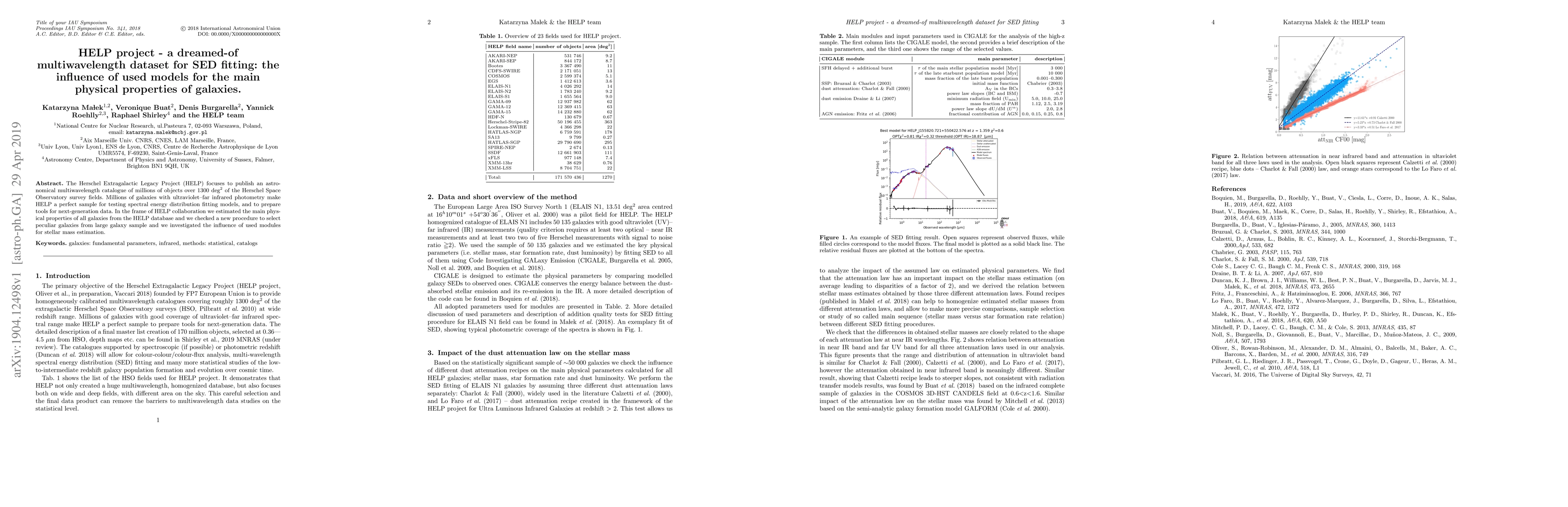 Thumbnail for HELP project - a dreamed-of multiwavelength dataset for SED fitting: the
  influence of used models for the main physical properties of galaxies