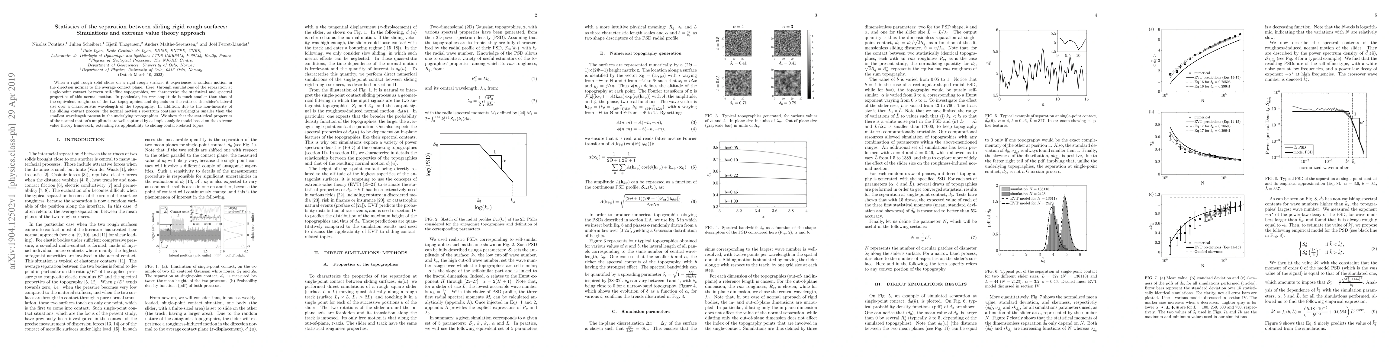 Thumbnail for Statistics of the separation between sliding rigid rough surfaces:
  Simulations and extreme value theory approach