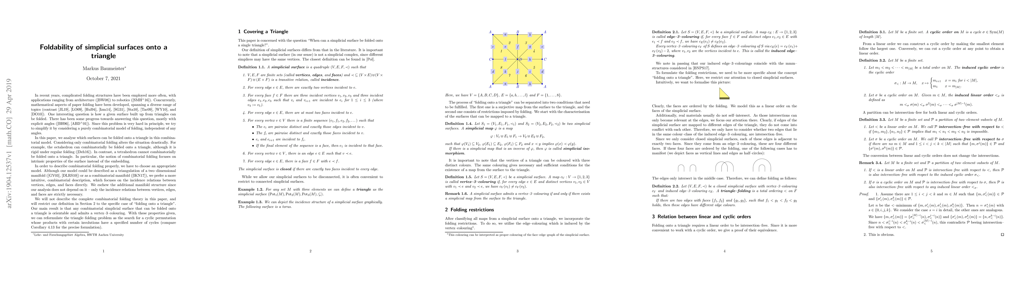 Thumbnail for Foldability of simplicial surfaces onto a triangle