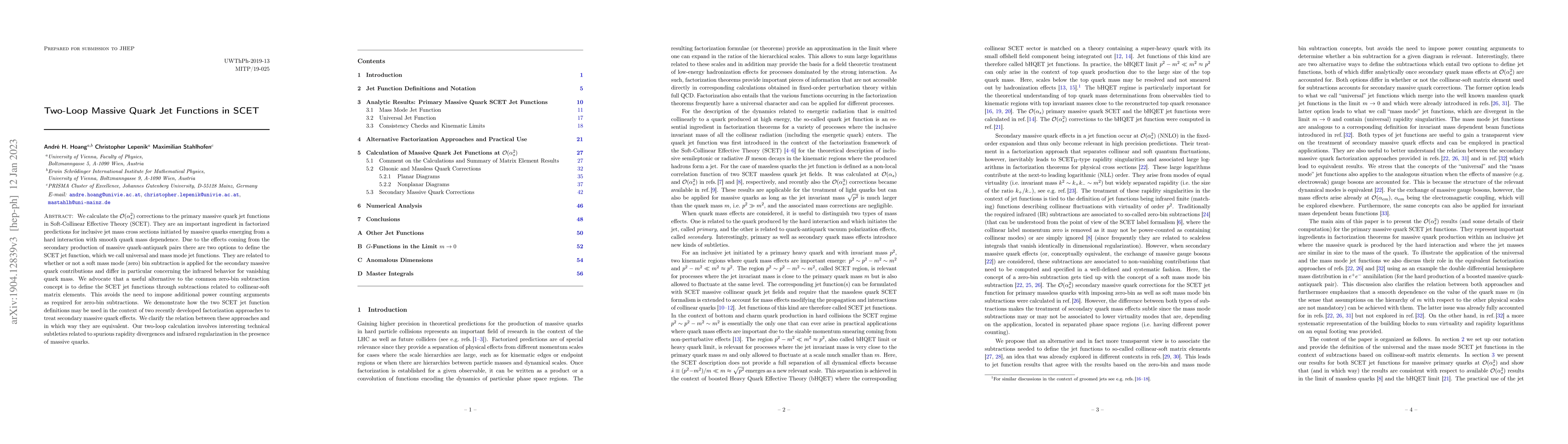 Thumbnail for Two-Loop Massive Quark Jet Functions in SCET