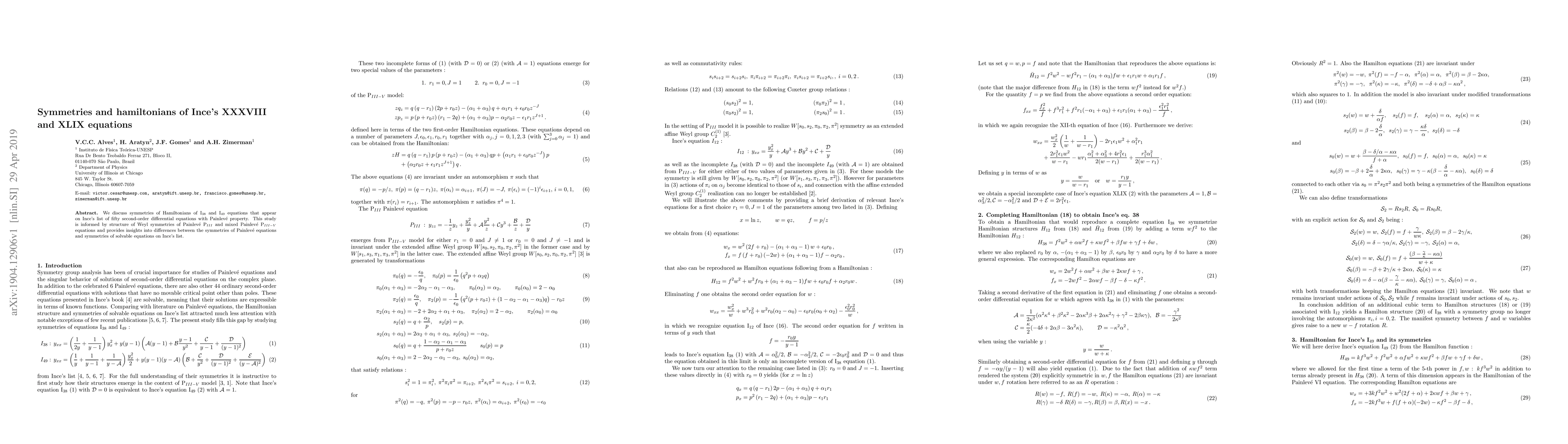 Thumbnail for Symmetries and hamiltonians of Ince's XXXVIII and XLIX equations