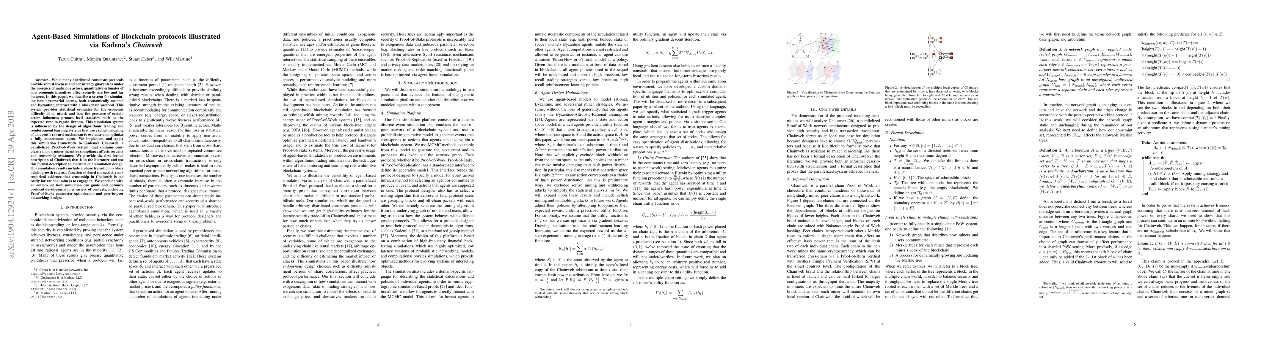 Thumbnail for Agent-Based Simulations of Blockchain protocols illustrated via Kadena's
  Chainweb