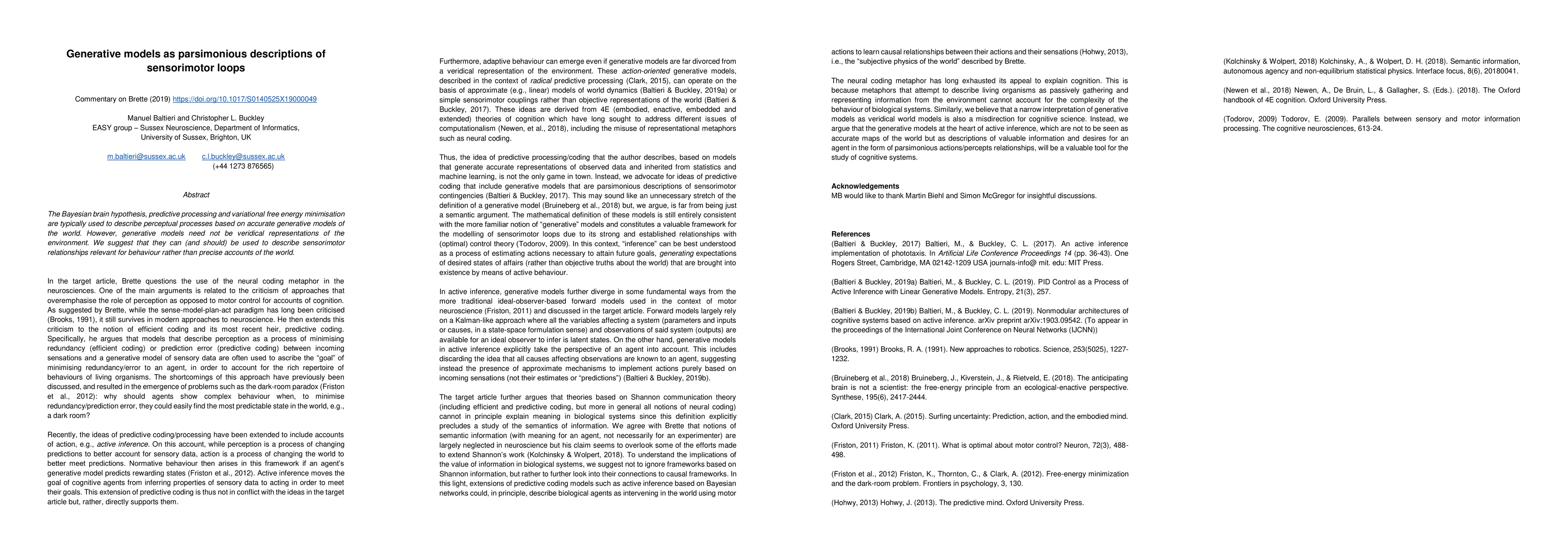 Thumbnail for Generative models as parsimonious descriptions of sensorimotor loops