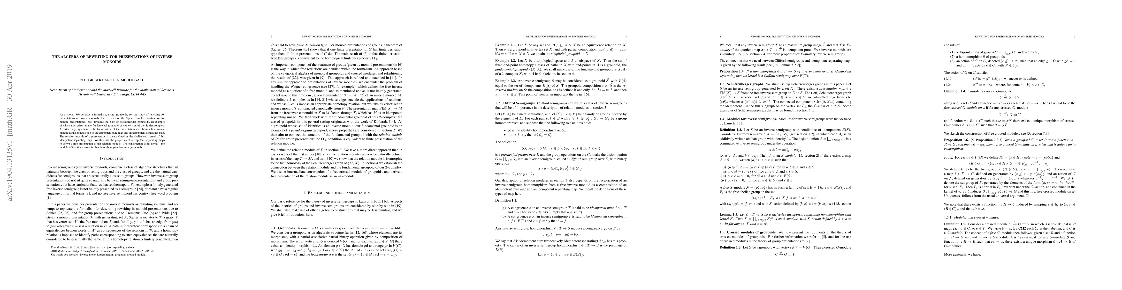 Thumbnail for The algebra of rewriting for presentations of inverse monoids