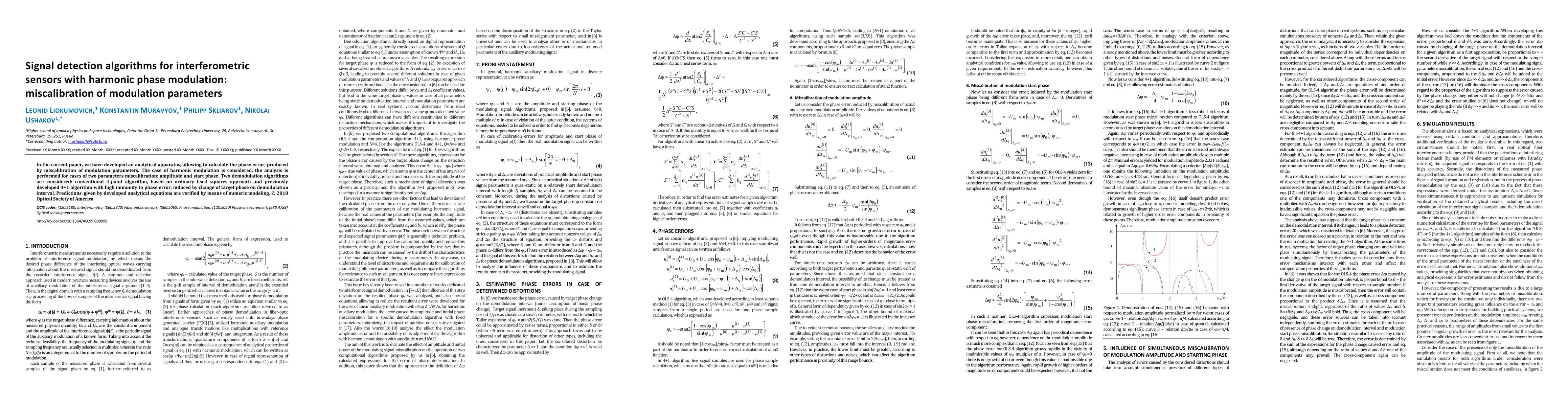 Thumbnail for Signal detection algorithms for interferometric sensors with harmonic
  phase modulation: miscalibration of modulation parameters
