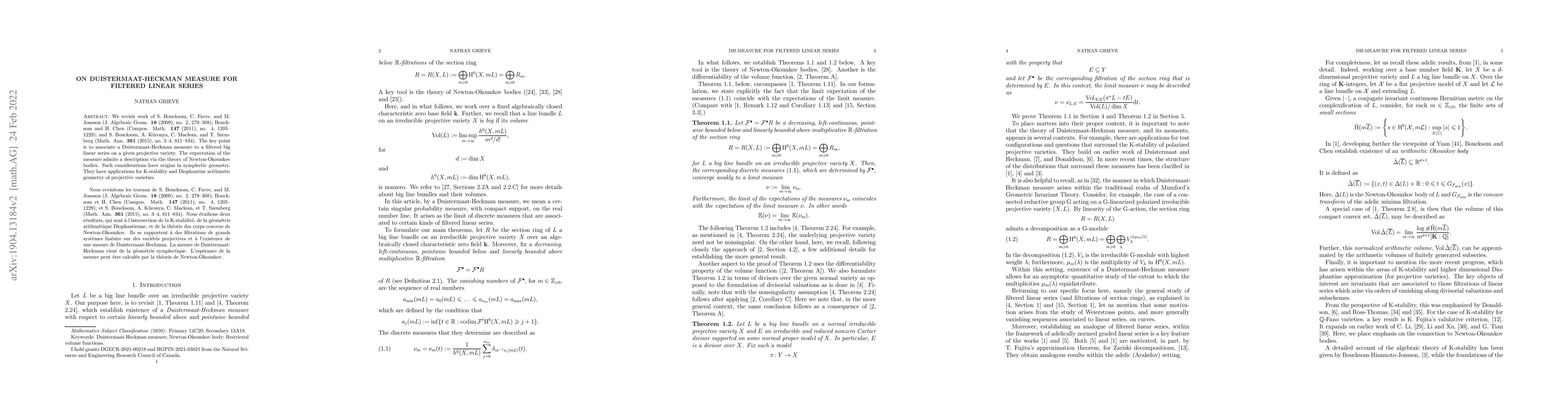 Thumbnail for On Duistermaat-Heckman measure for filtered linear series