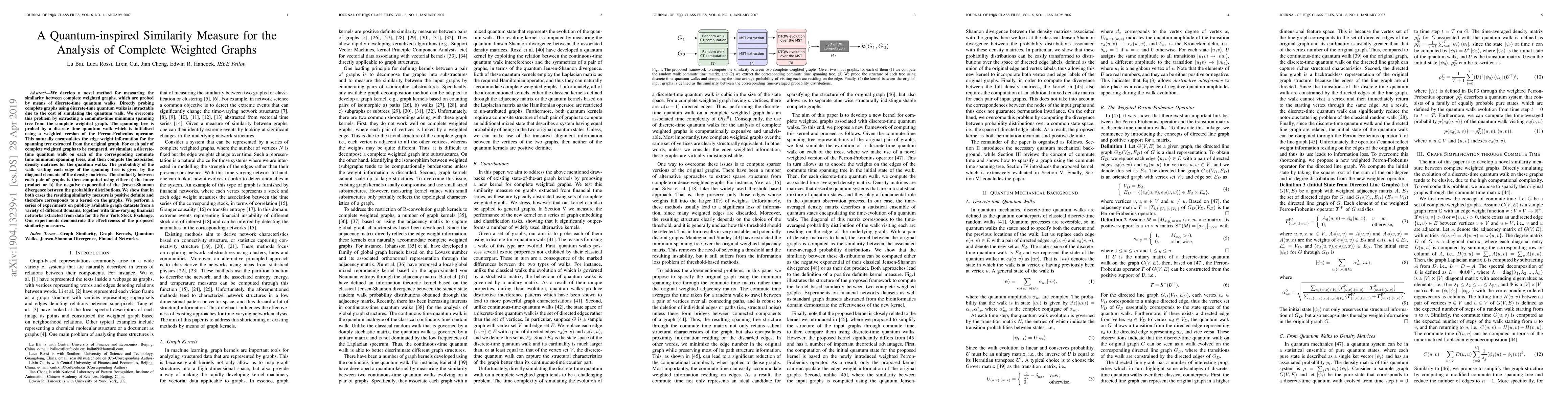 Thumbnail for A Quantum-inspired Similarity Measure for the Analysis of Complete
  Weighted Graphs