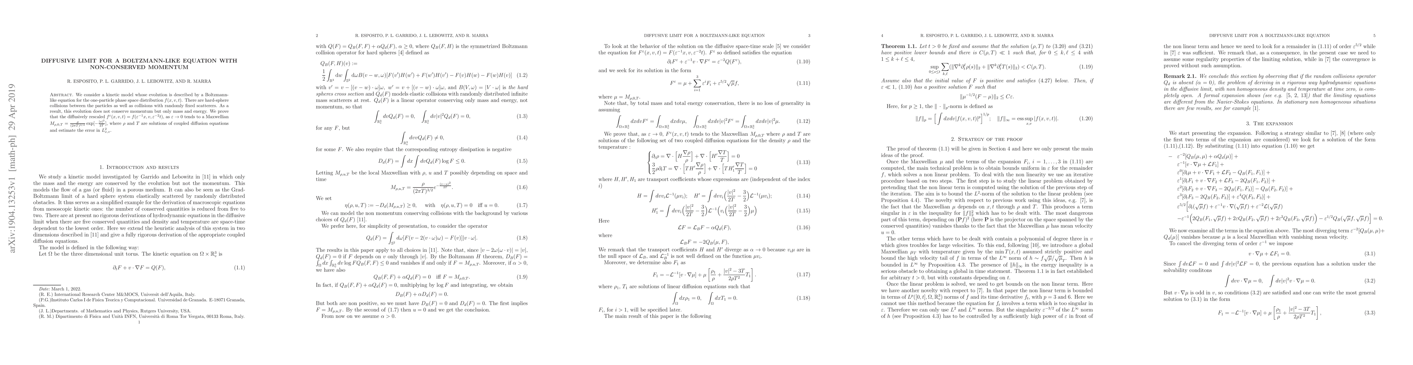 Thumbnail for Diffusive limit for a Boltzmann-like equation with non-conserved
  momentum