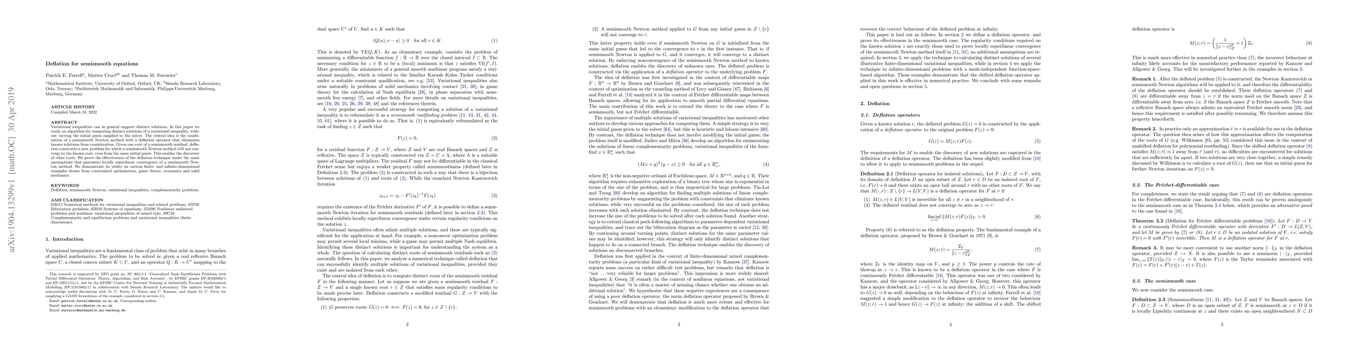 Thumbnail for Deflation for semismooth equations