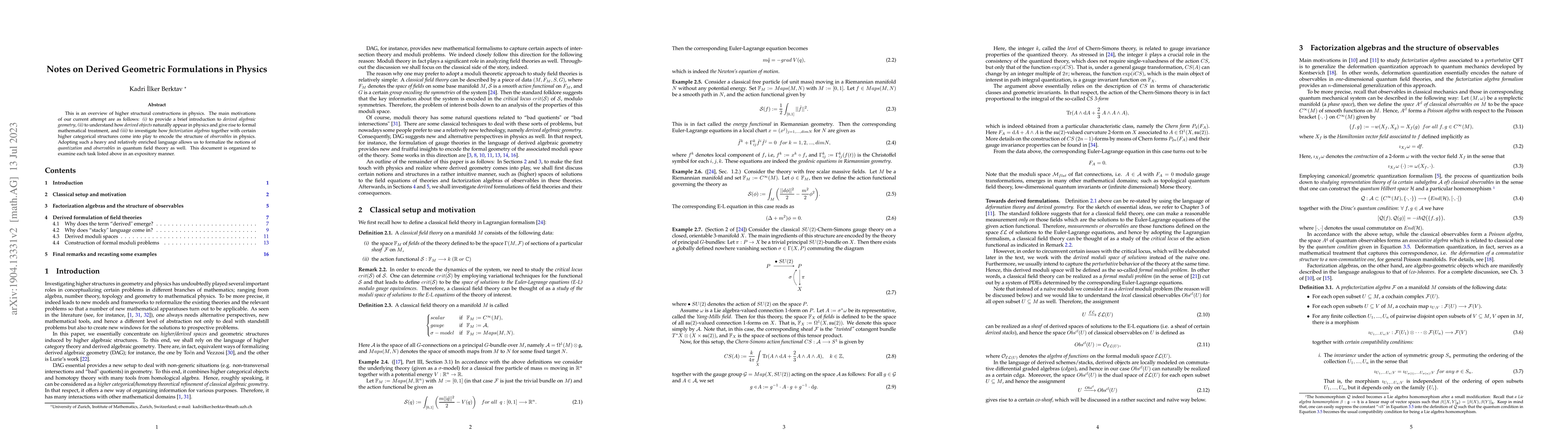 Thumbnail for Notes on Derived Geometric Formulations in Physics
