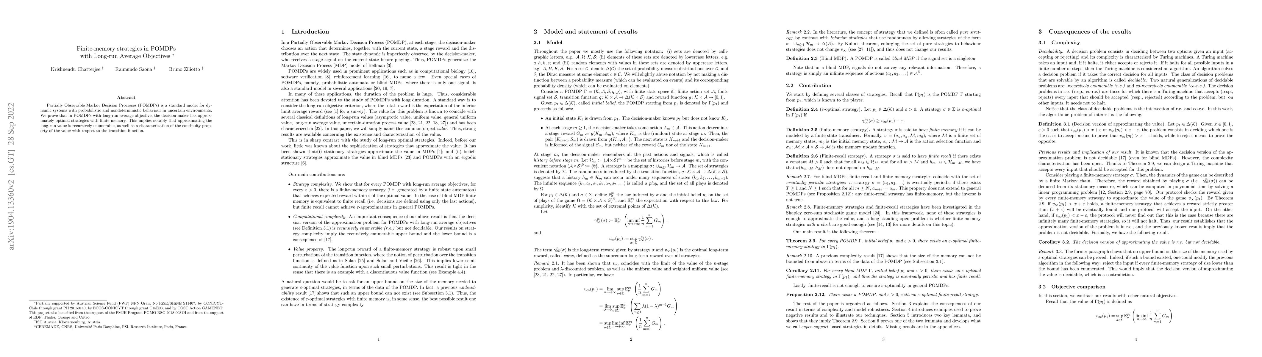 Thumbnail for Finite-Memory Strategies in POMDPs with Long-Run Average Objectives