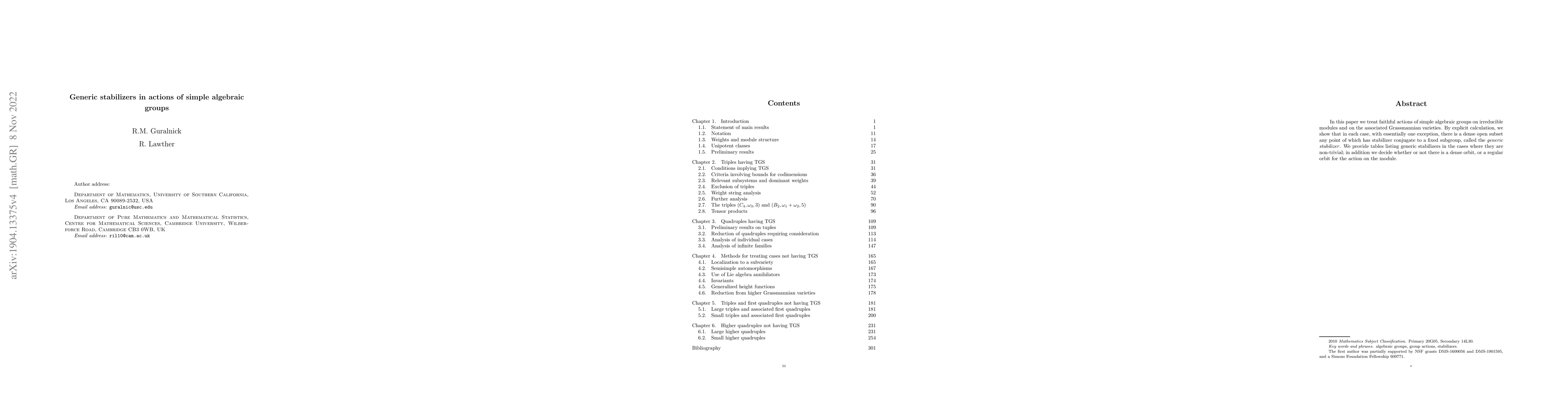 Thumbnail for Generic stabilizers in actions of simple algebraic groups
