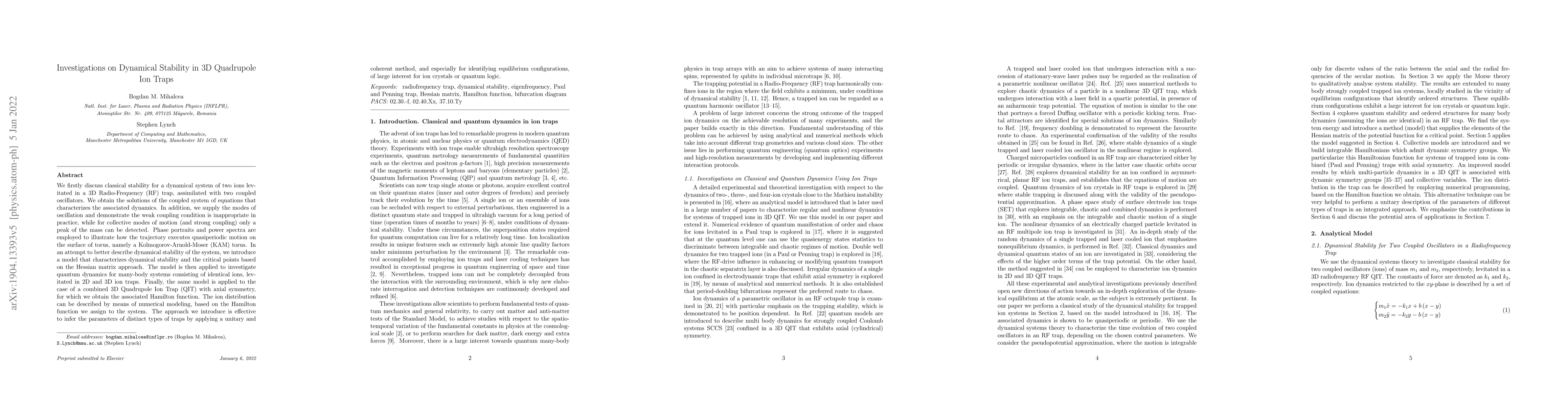 Thumbnail for Investigations on Dynamical Stability in 3D Quadrupole Ion Traps