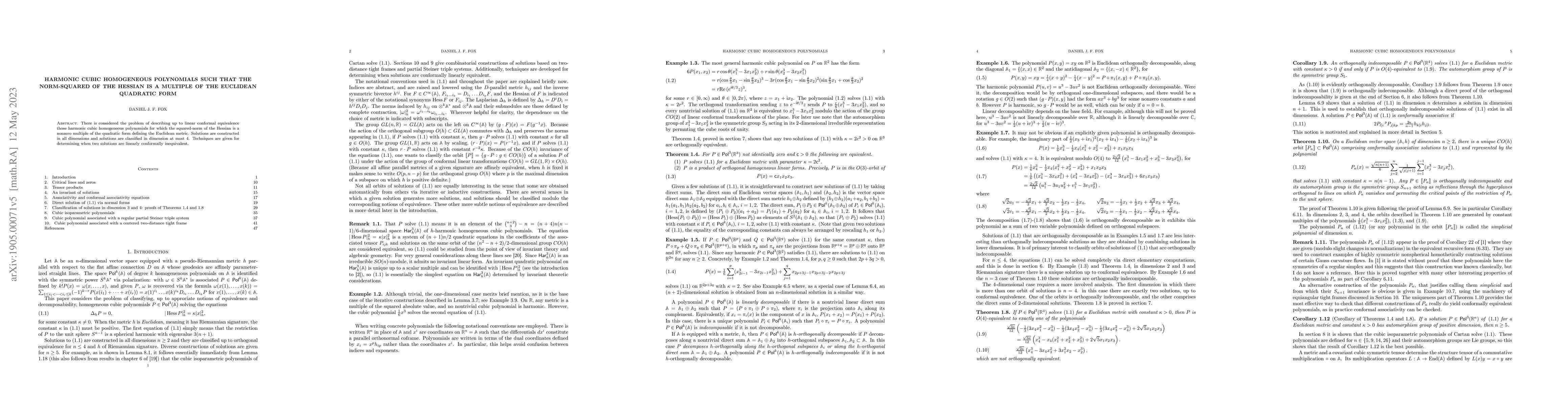 Thumbnail for Harmonic cubic homogeneous polynomials such that the norm-squared of the
  Hessian is a multiple of the Euclidean quadratic form